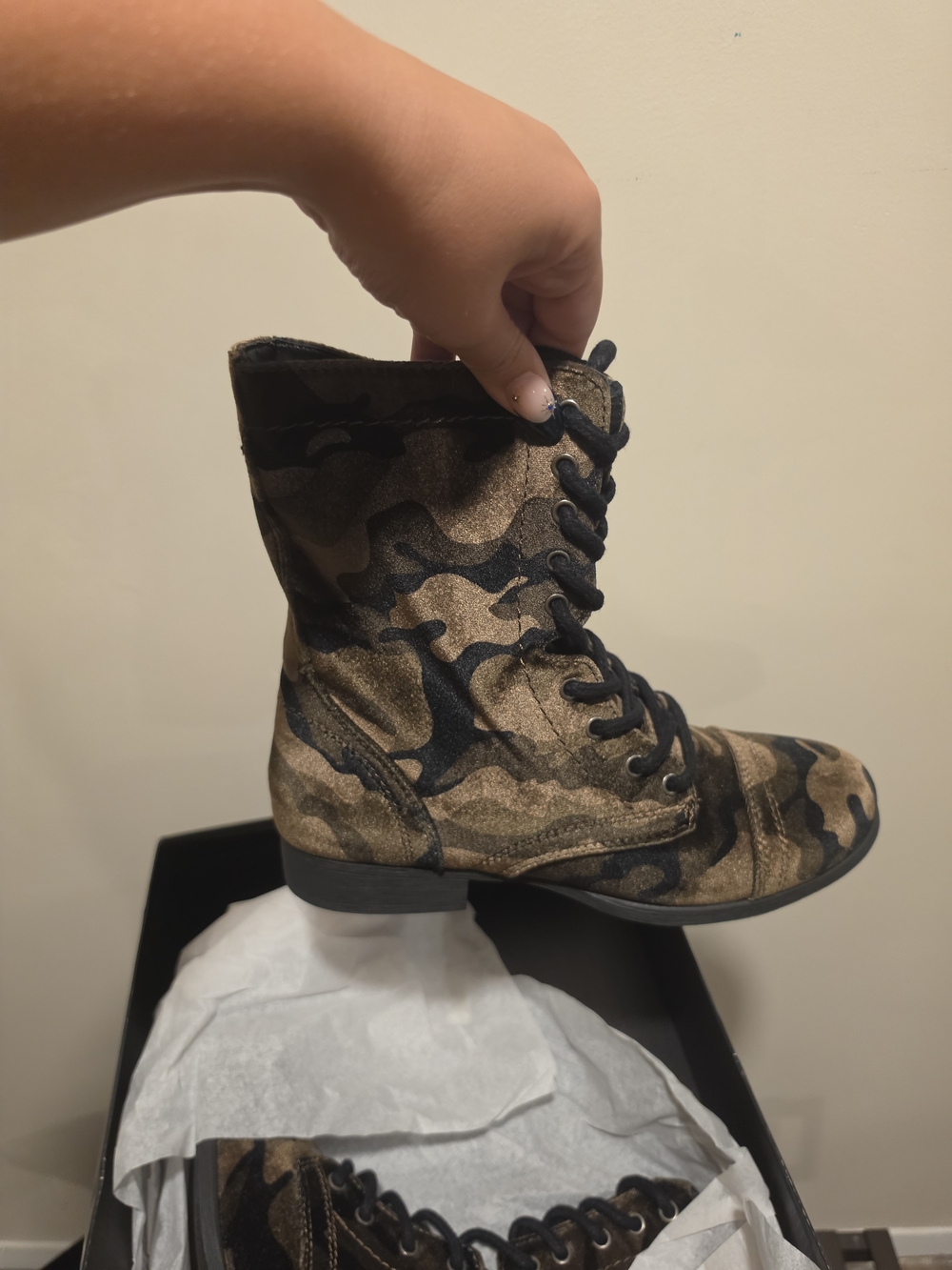 Camo Lace-Up Ankle Boots - Brown/Black